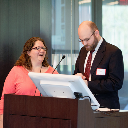Dot Porter, Curator of Digital Research Services, and Mitch Fraas, Curator, Special Collections, at Philly DH, hosted in the Kislak Center