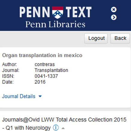 For a known citation, log in and use PennText to access full-text journal articles 