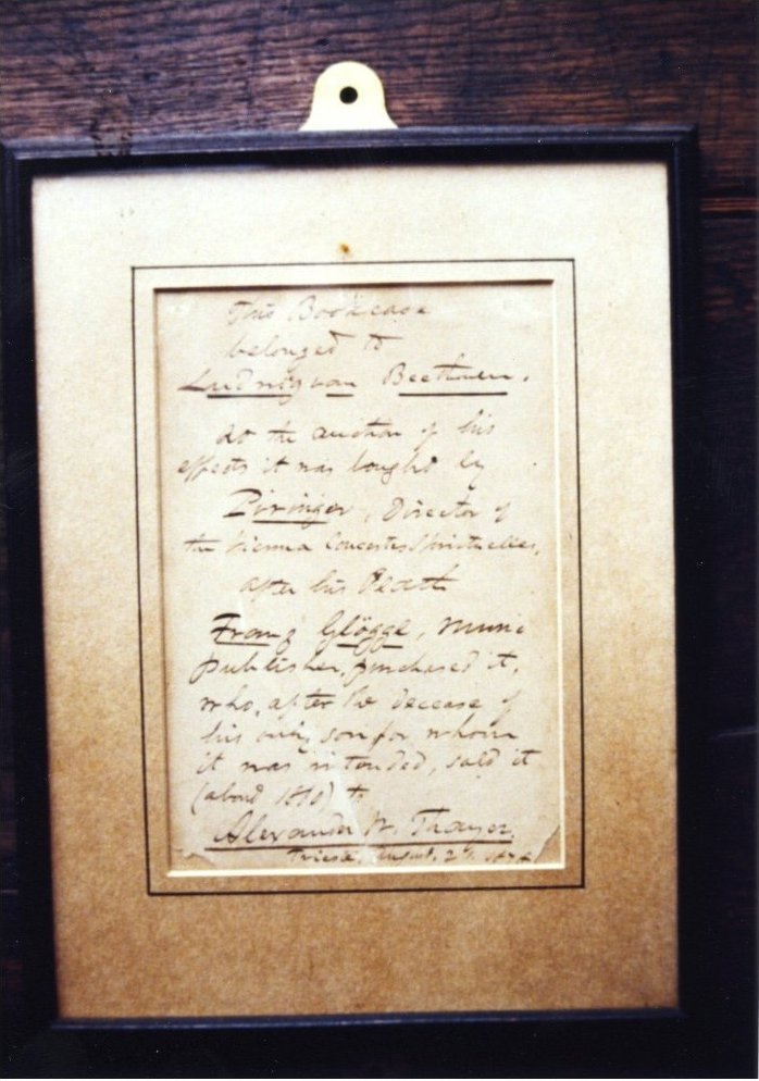 Note in Thayer's hand describing the provenance of the cabinet 