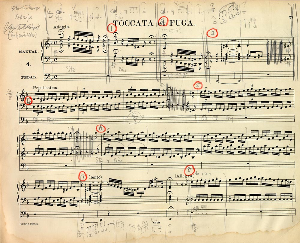 Bach, Toccata and fugue in D minor, orchestrated by Stokowski (Leopold Stokowski Collection of Orchestral Transcriptions, Ms. Coll. 351, Box 26)