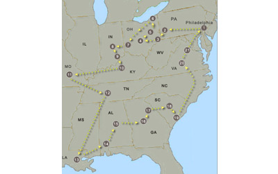 Map of Leeser's travels