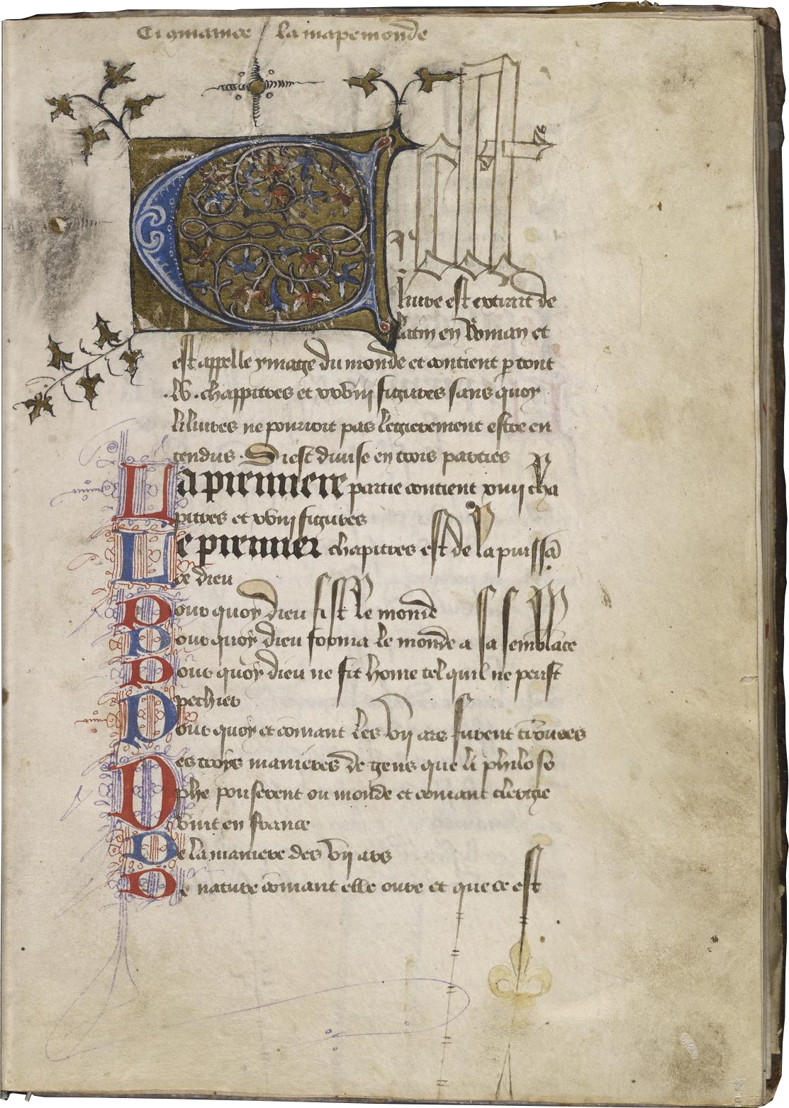 Ymage du monde, Fol. 2r, manuscript copy, ca. 1400