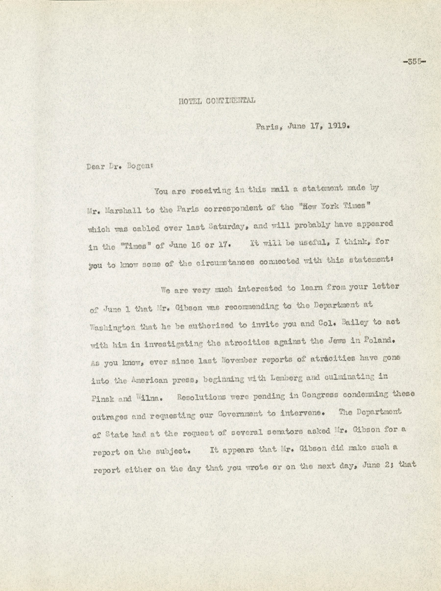 Letter from Adler to Bernard Bogen, June 17, 1919, p. 355 of diary