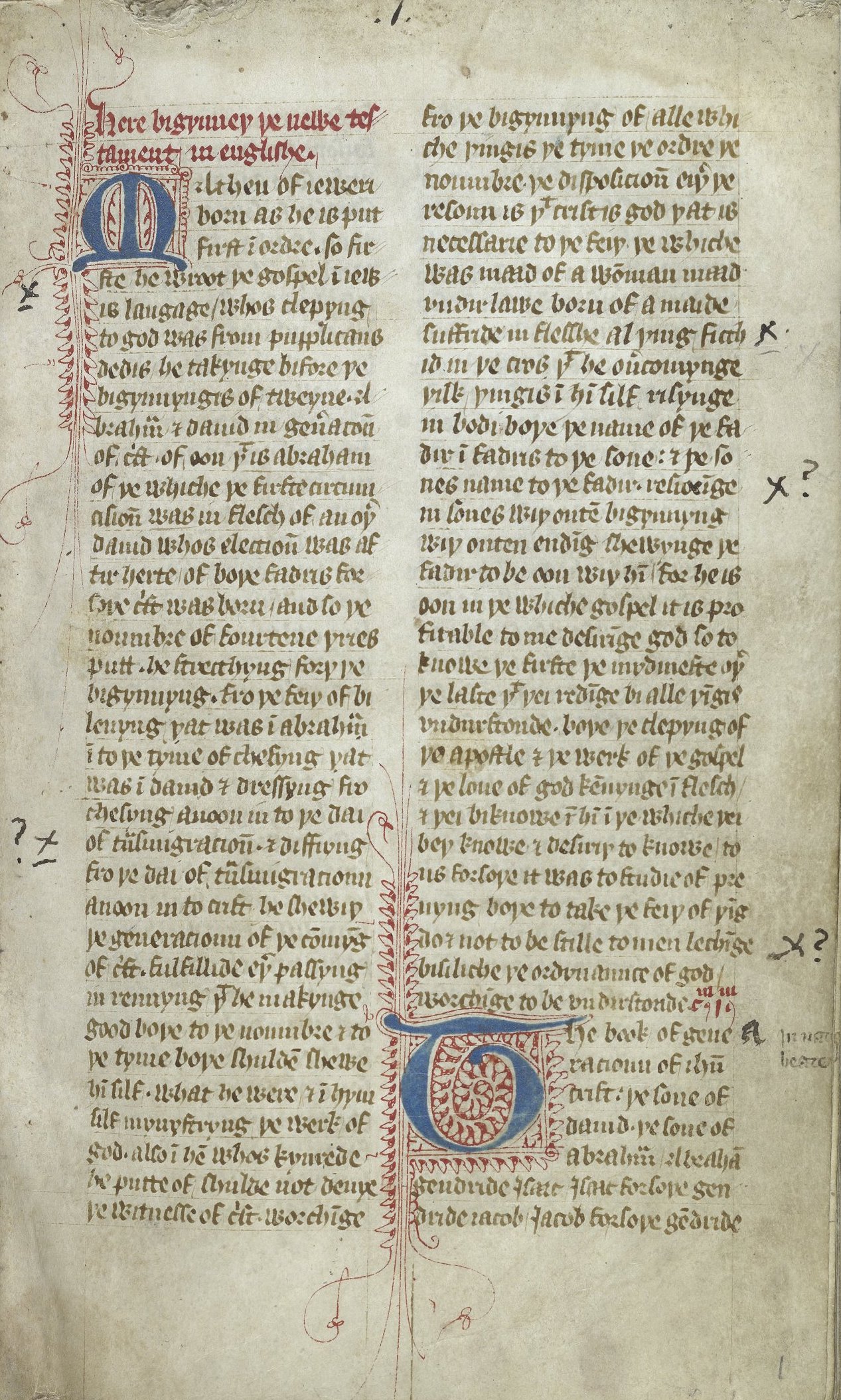 New Testament in the translation of John Wycliffe [manuscript] (Ms. Codex 201), p.1