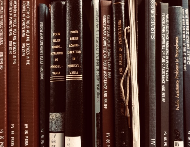 Shelf presenting Pennsylvania organizations books