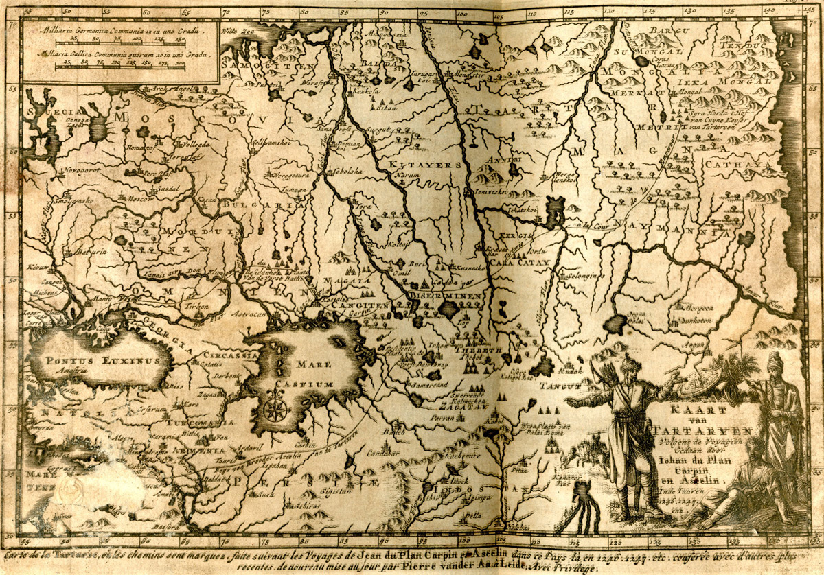 Dutch map of the diplomatic mission (including scales for both French and German miles) with description in French at the bottom