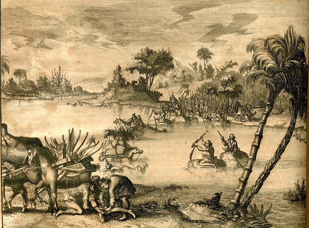 Eighteenth-century woodcut depicting the Tatar forces crossing a river