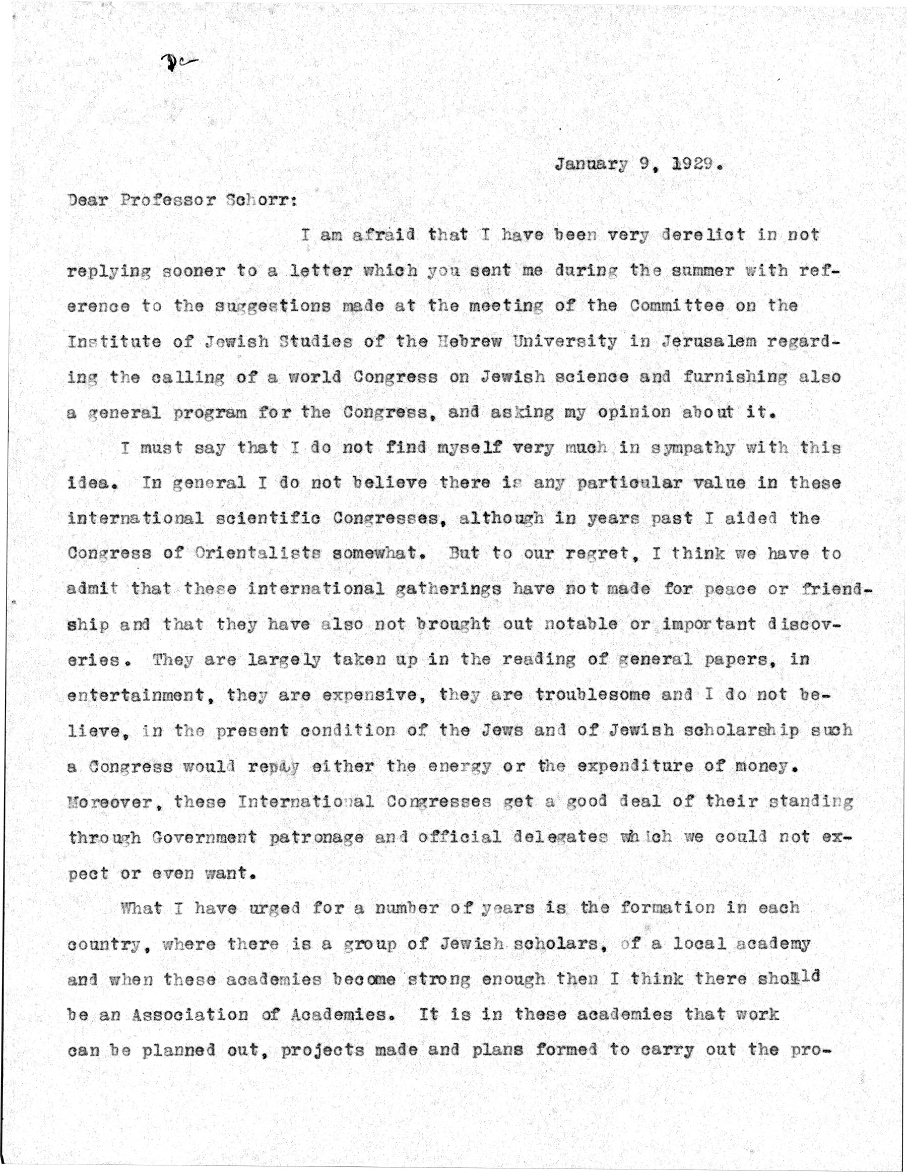 Cyrus Adler letter, page 1