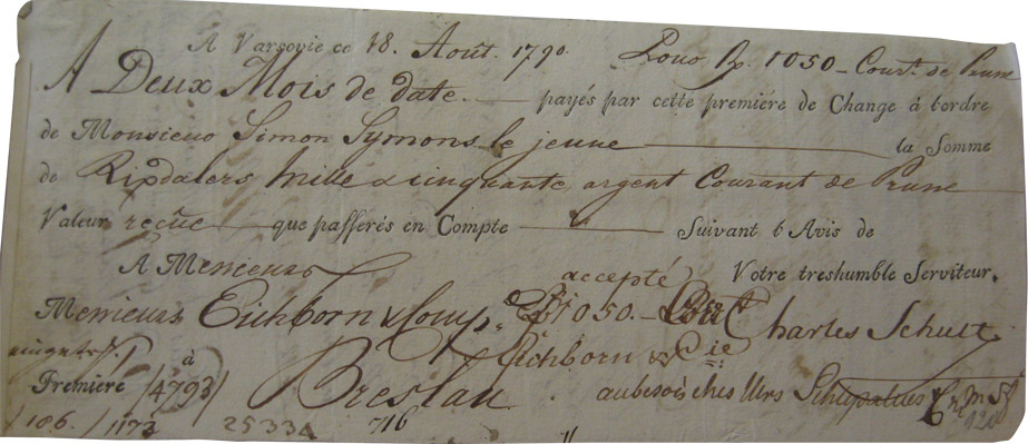 Bill of exchange written French, including a printed template for bill