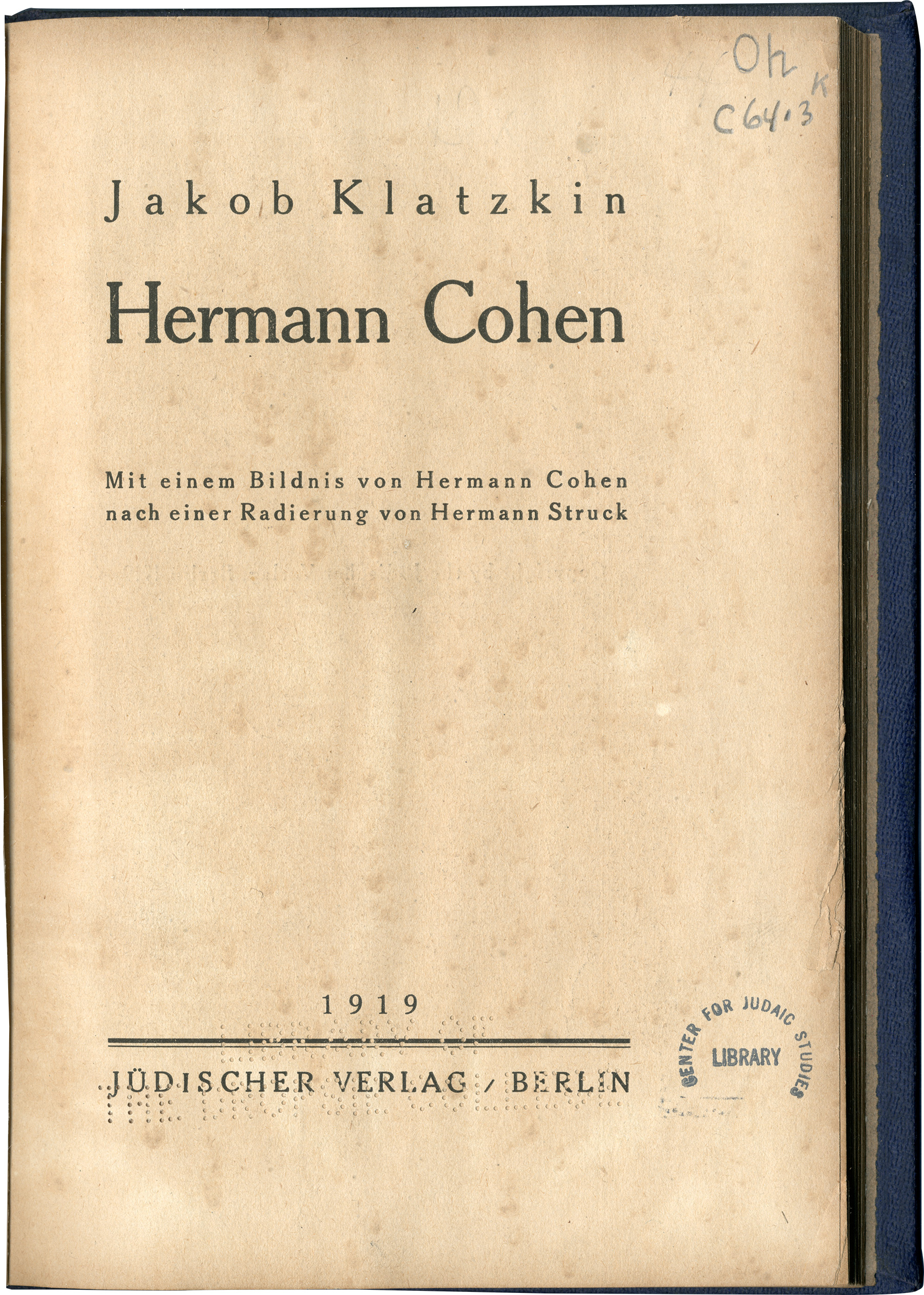 Title Page of Hermann Cohen book