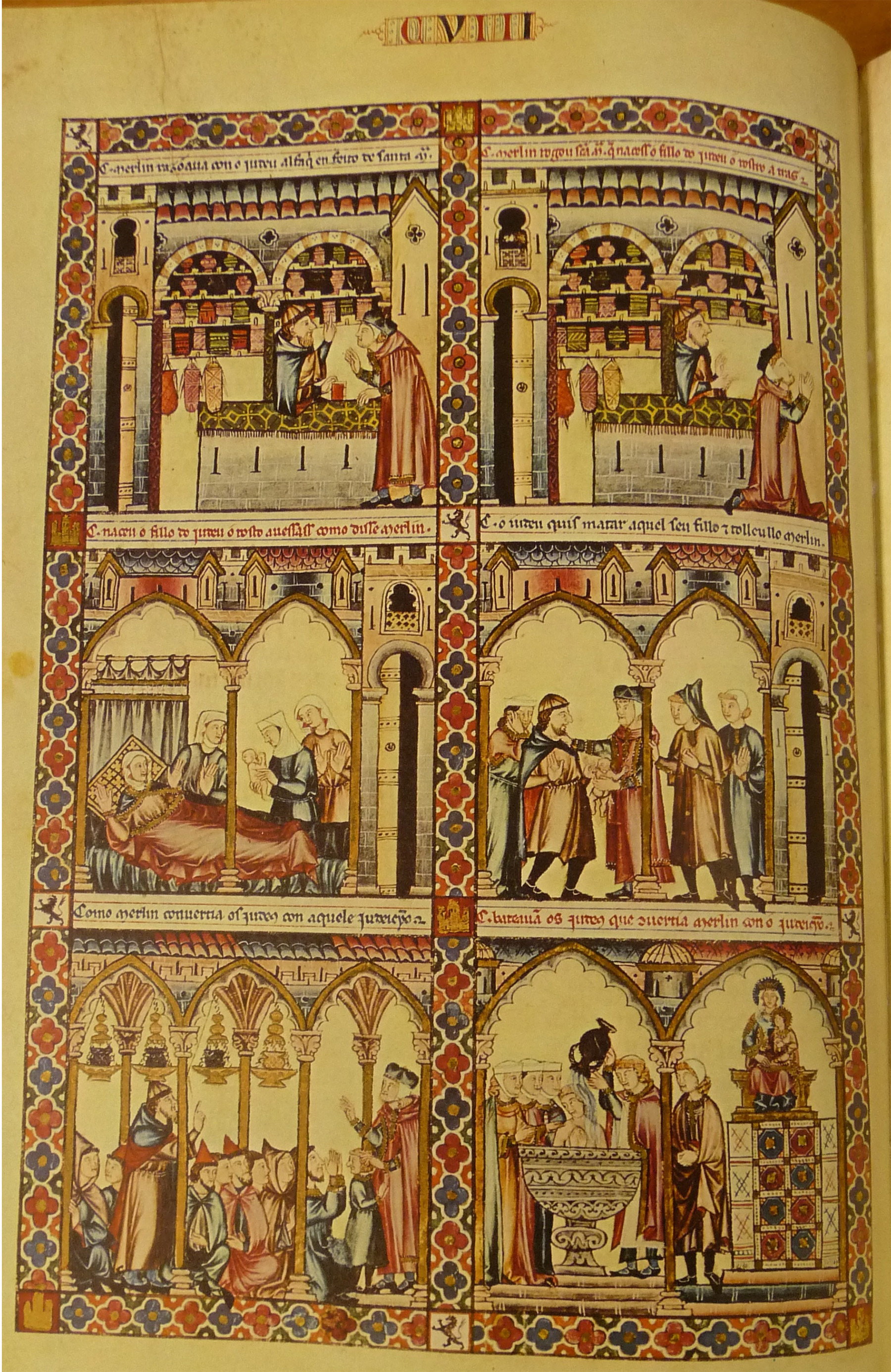Conversion scene in Cantiga no. 108 depicted in six panels