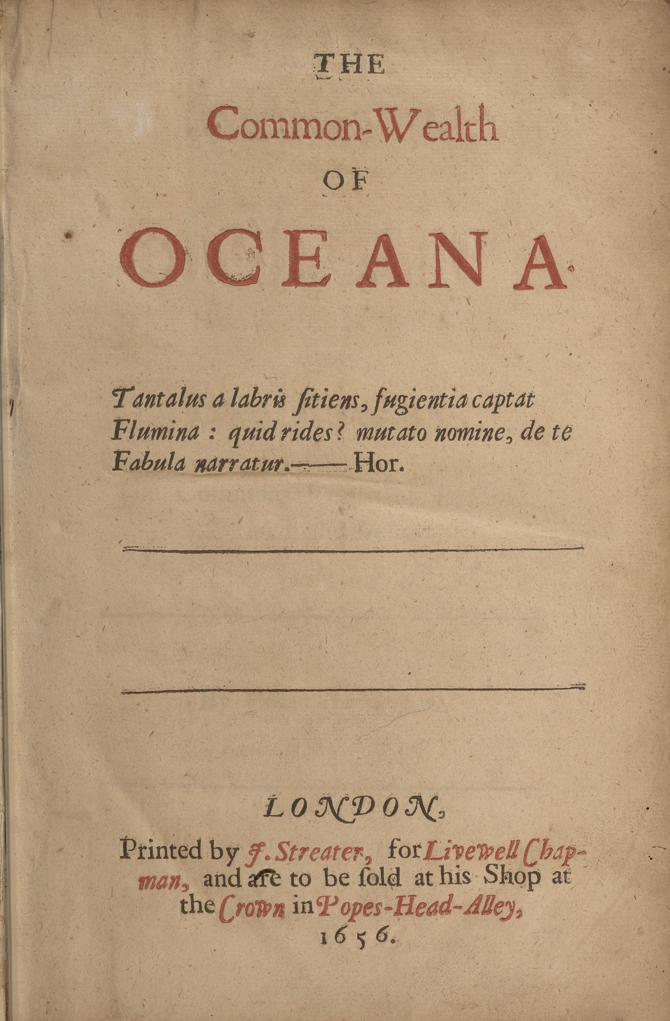 title page, The Commonwealth of Oceana, title page