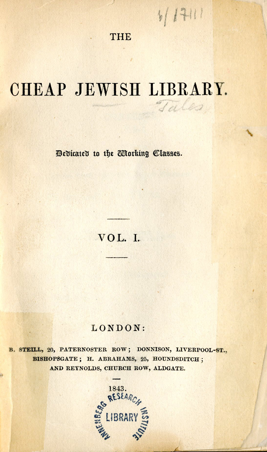 Title page of volume one