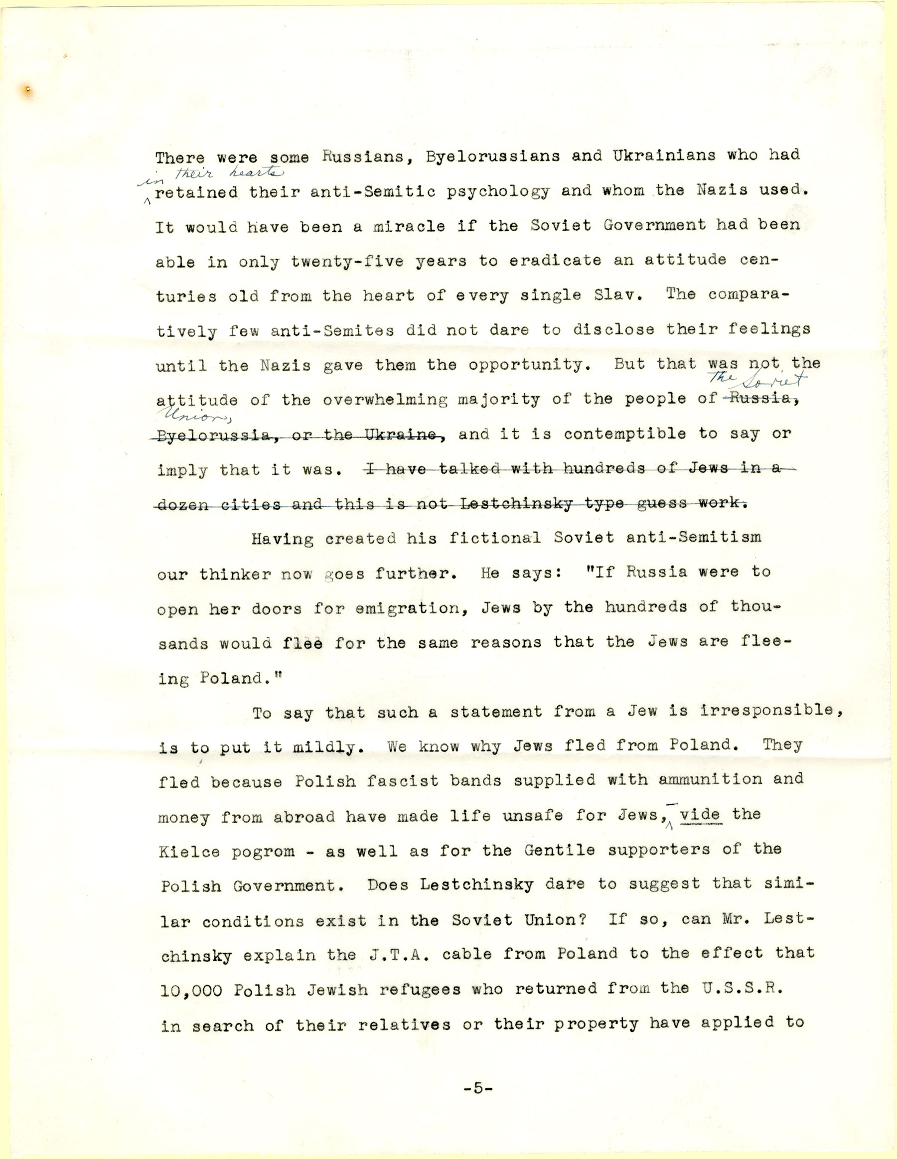B.Z. Goldberg's letter to The New Palestine, page 5