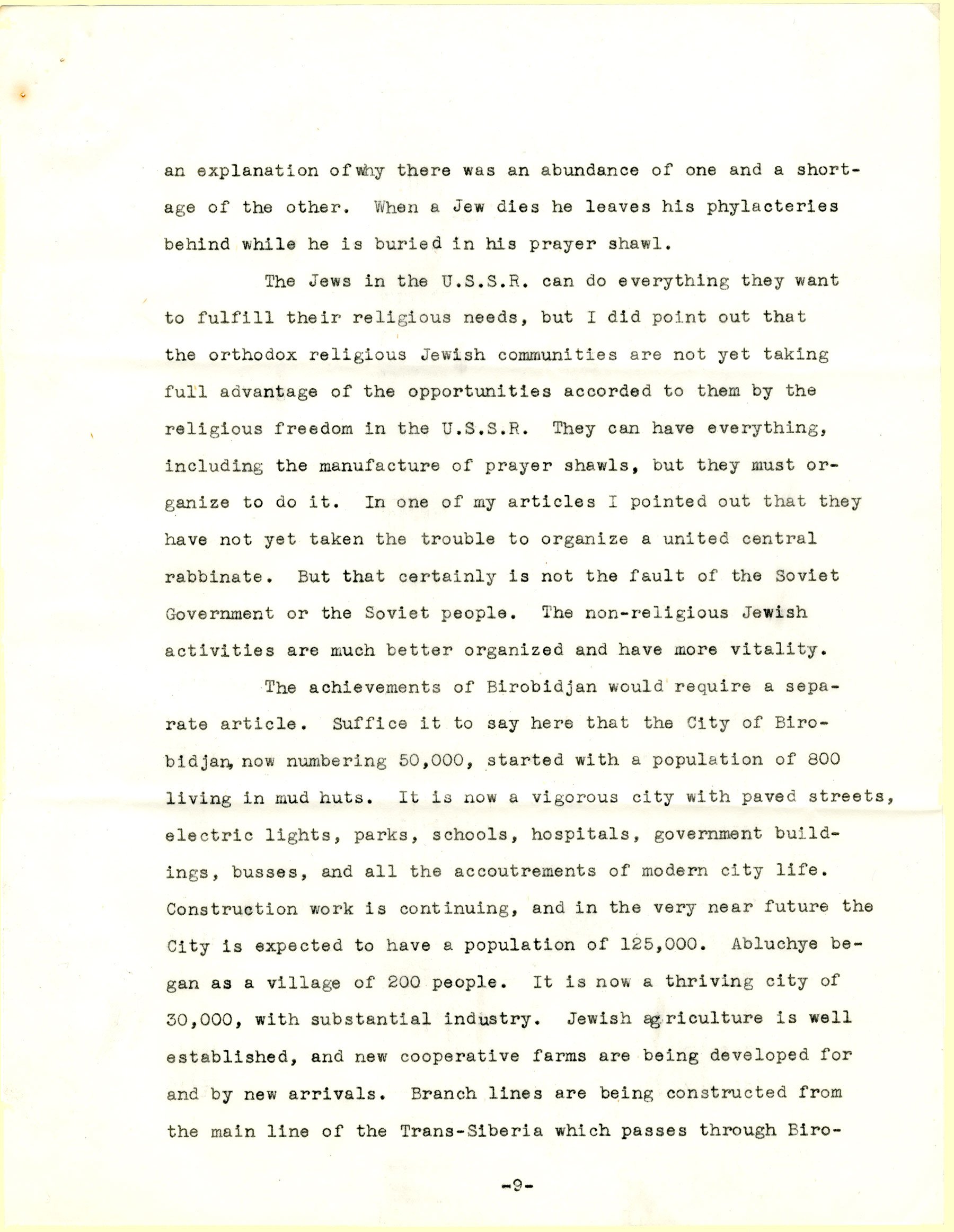 B.Z. Goldberg's letter to The New Palestine, page 9