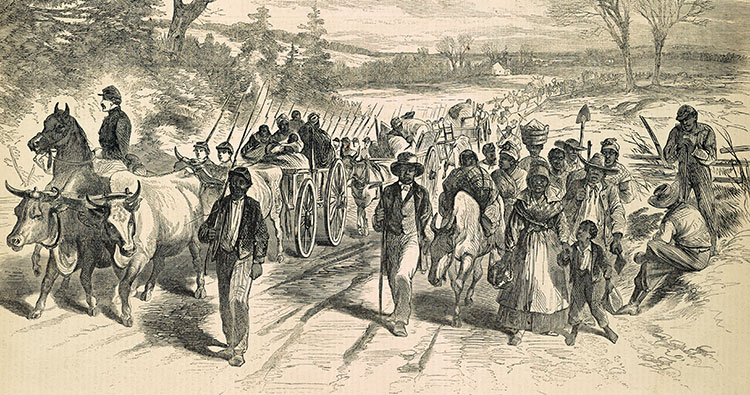 Detail of wood engraving The effects of the proclamation: Freed Negroes coming into our lines, Newbern, North Carolina, Harper's Weekly, February 21, 1863), Penn Libraries