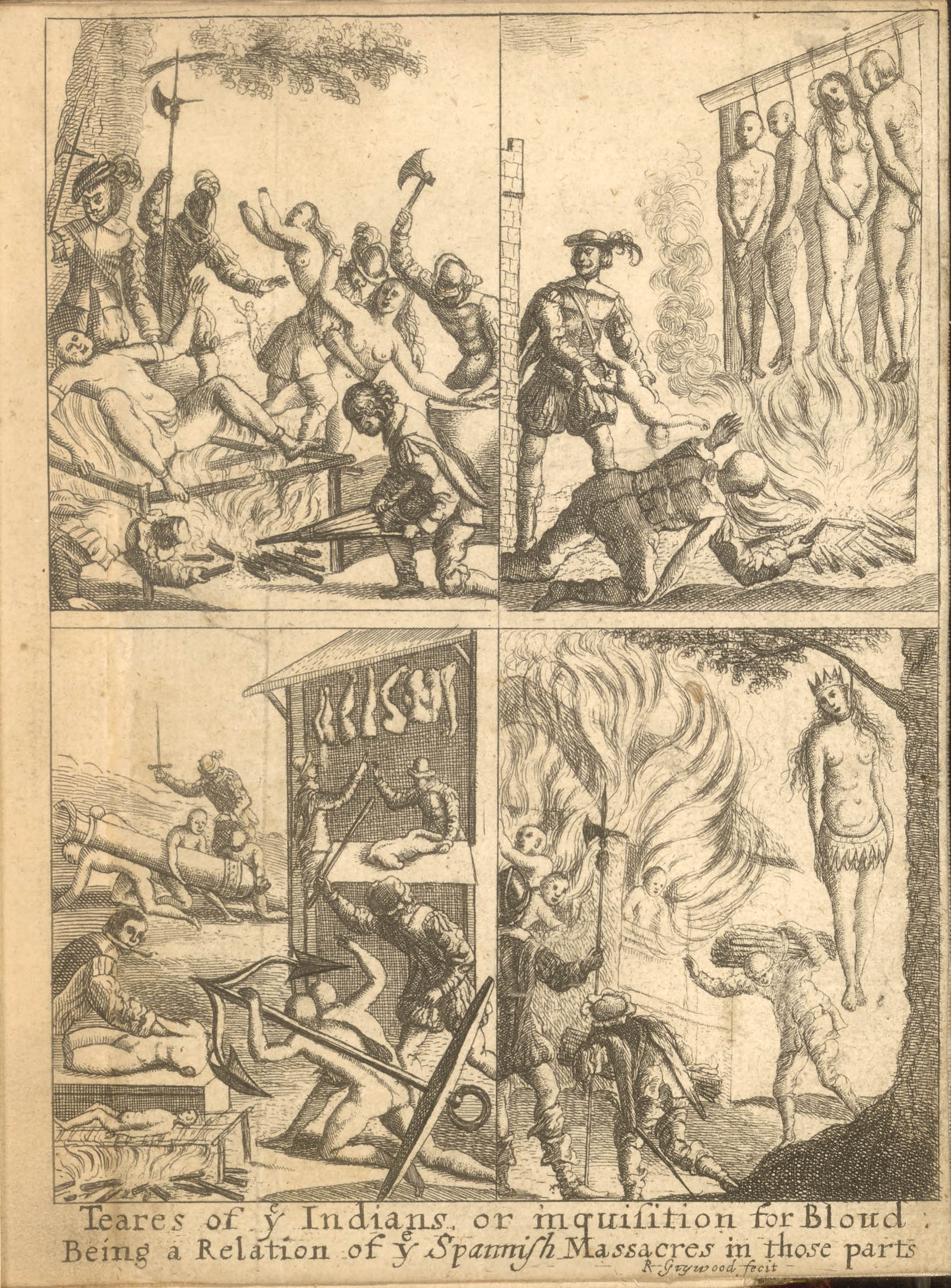 Engraved frontispiece, Bartolome de Las Casas, The Tears of the Indians (London, 1656) [Dechert SC5 C2648 Eg656p]