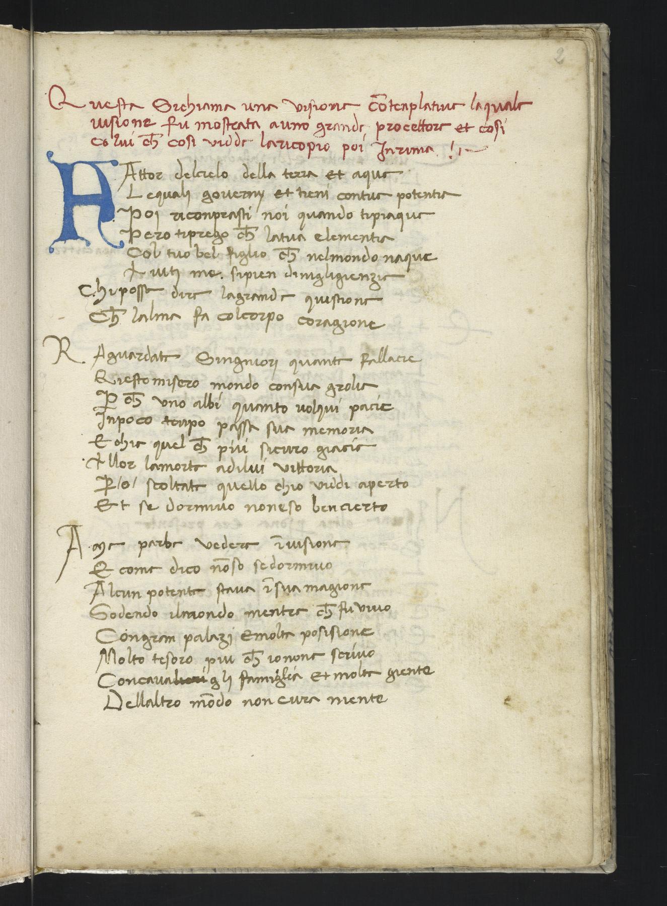 Ms. Codex 315, Miscellany of religious verse and prose, 15th century, fol. 2r