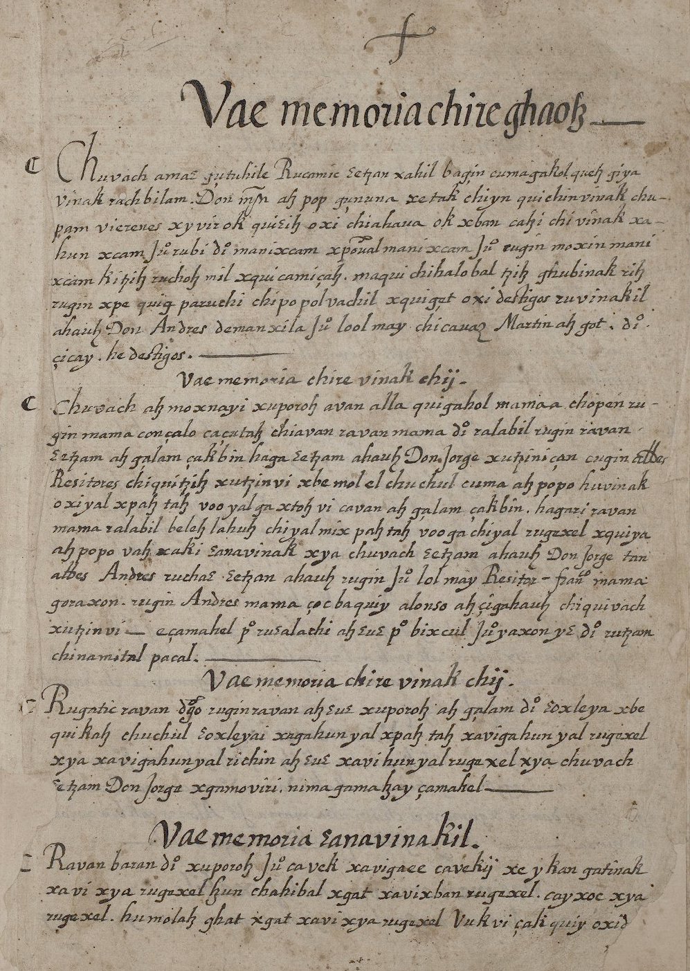 Manuscrito cakchiquel ó sea memorial de Tecpan-Atitlan (Solola) (Ms. Coll. 700, item 221), p.1