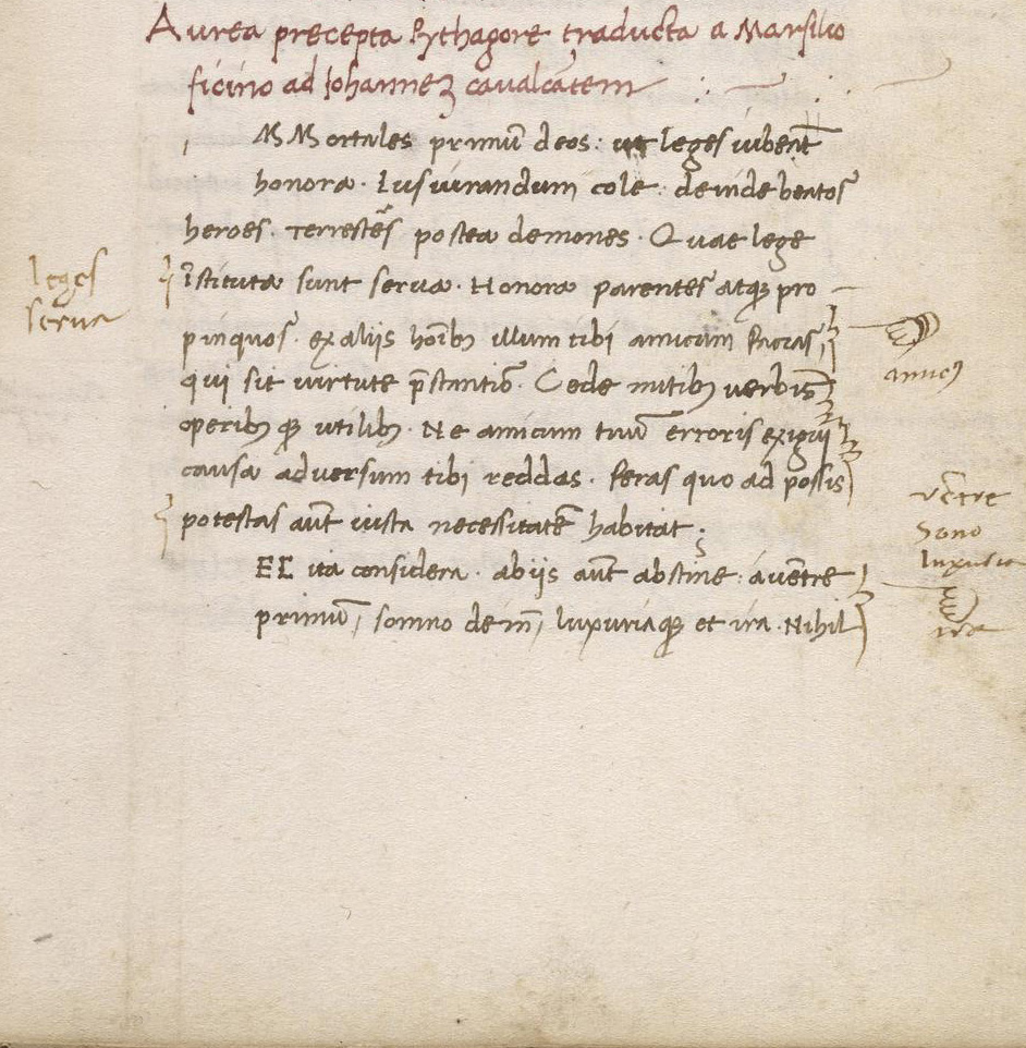 LJS 438, Neoplatonic and neopythagorean translations (Florence, ca. 1475)
