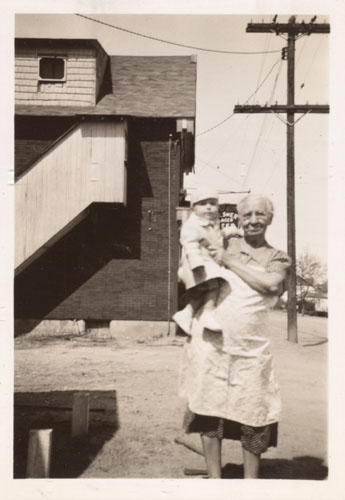Three-year-old Fritz Blank with his Oma, Mary Katherina Blank.