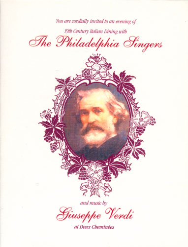 19th Century Italian Dining with the Philadelphia Singers, Spotlighting Maestro Giuseppe Verdi. Invitation. 