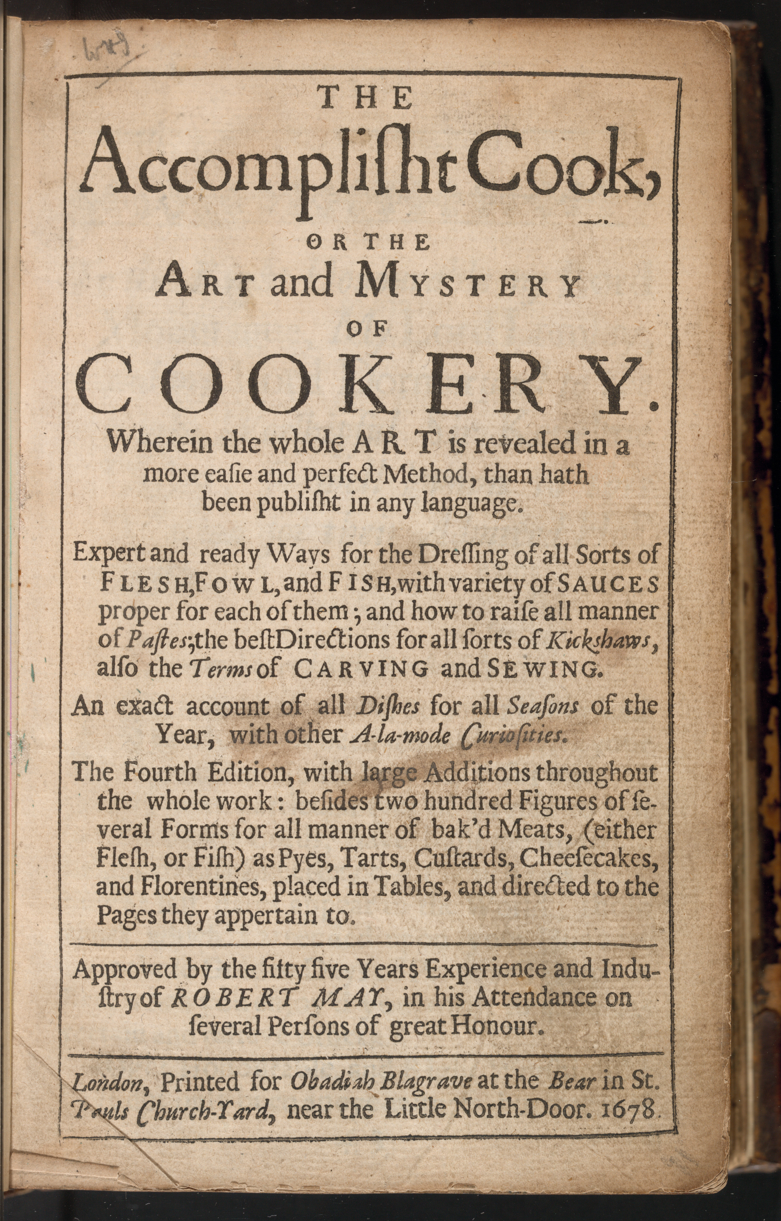 Title page of The Accomplisht Cook, or the Art and Mystery of Cookery. 