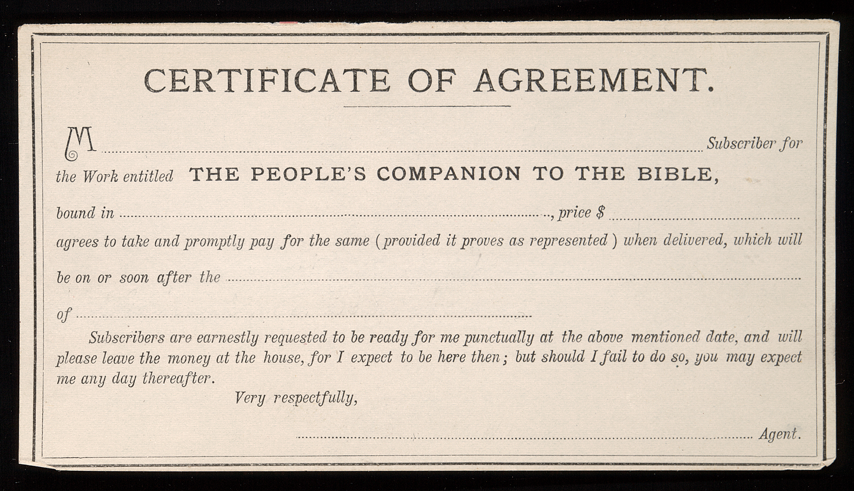 purchaser certificate of agreement form to remind them of obligation