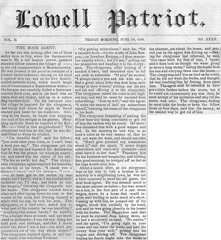Lowell Patriot Newspaper Page no Photos or illustrations, all text articles