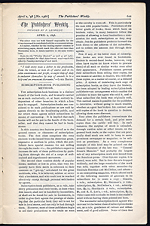 Publishers Weekly Newspaper Page, Image Enlarge From Small Scale 