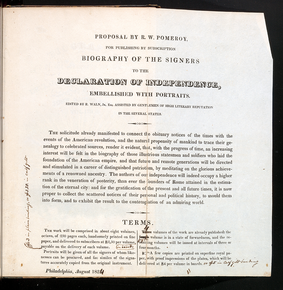 Inside Cover for the Biography of the Signers to the Declaration of Independence