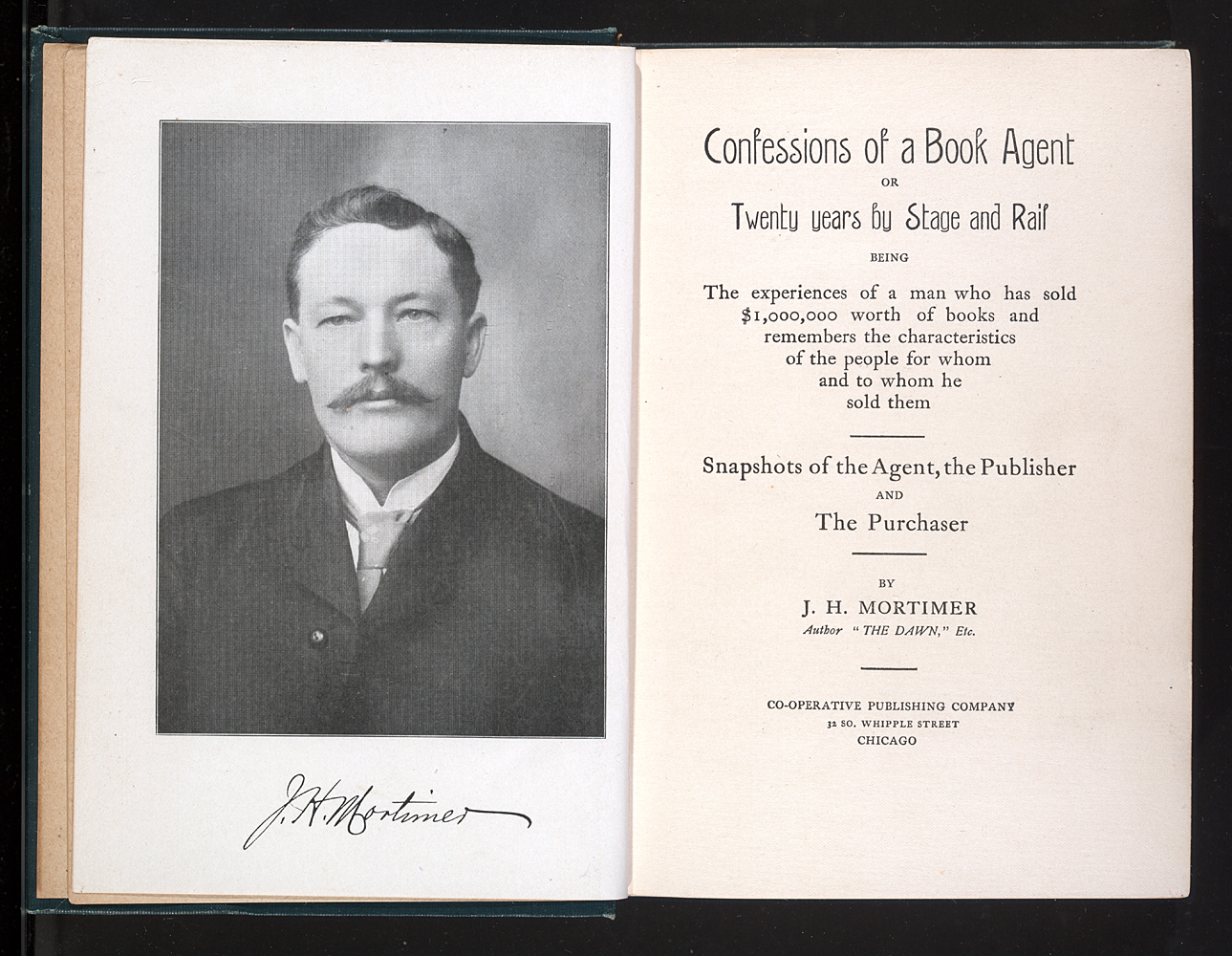 Photo of James Howard Mortimer in the interior cover of Confessions of a Book Agent