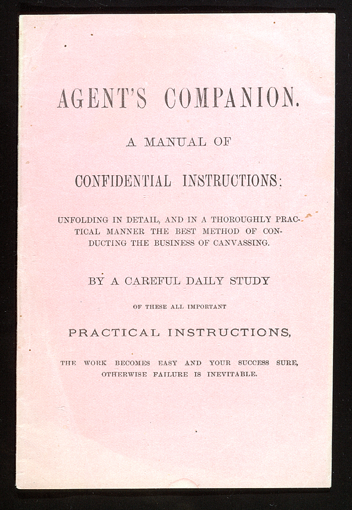 Cover for pamphlet titled Agent's Companion: A Manual of Confidential Instructions