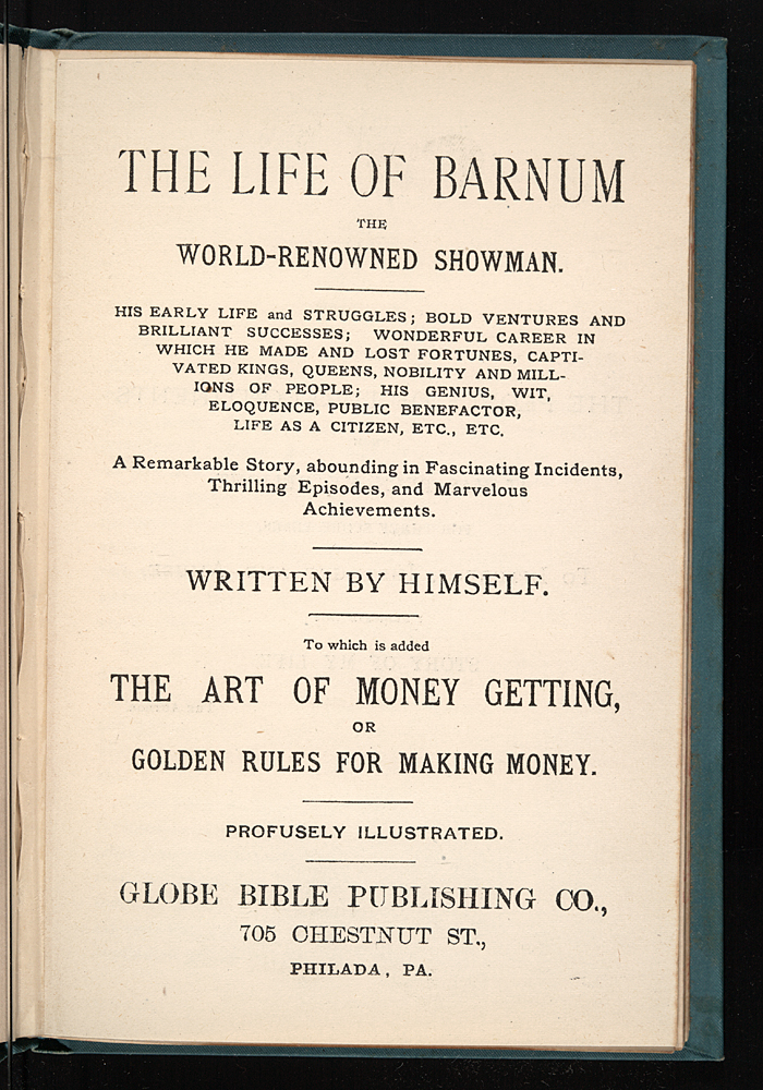 Interior Cover for The Life of Barnum the World-Renowned Showman