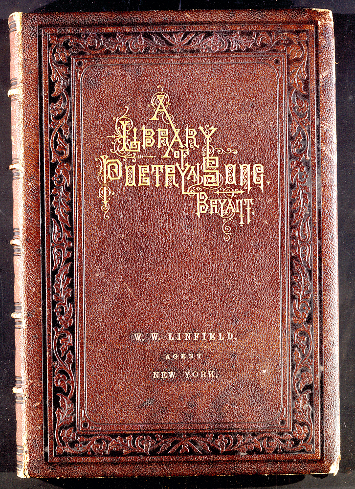 Red-Brown Leather Cover to A Library of Poetry and Song, Ornately Lettered in Gold but No Illustration