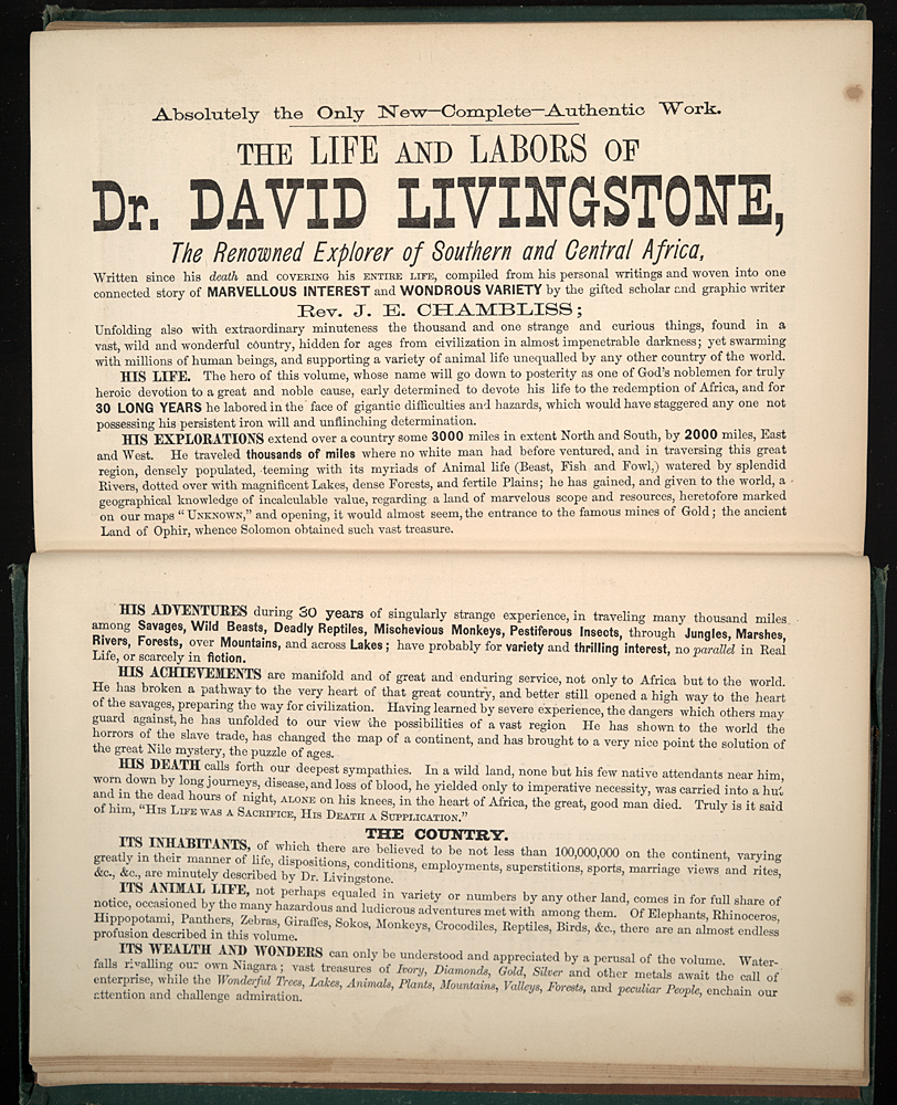 Advert for  J. E. Chambliss's The Life and Labors of David Livingstone