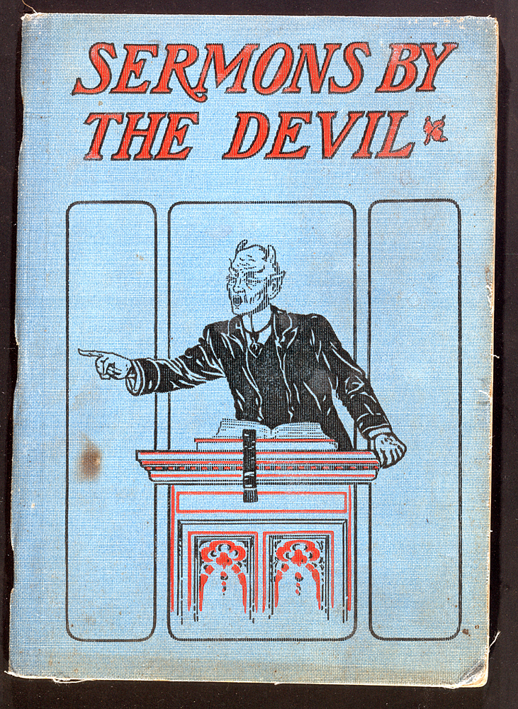 Sermons By the Devil Illustrate Black and Red Cover Depicting Satan Preaching From a Pulpit