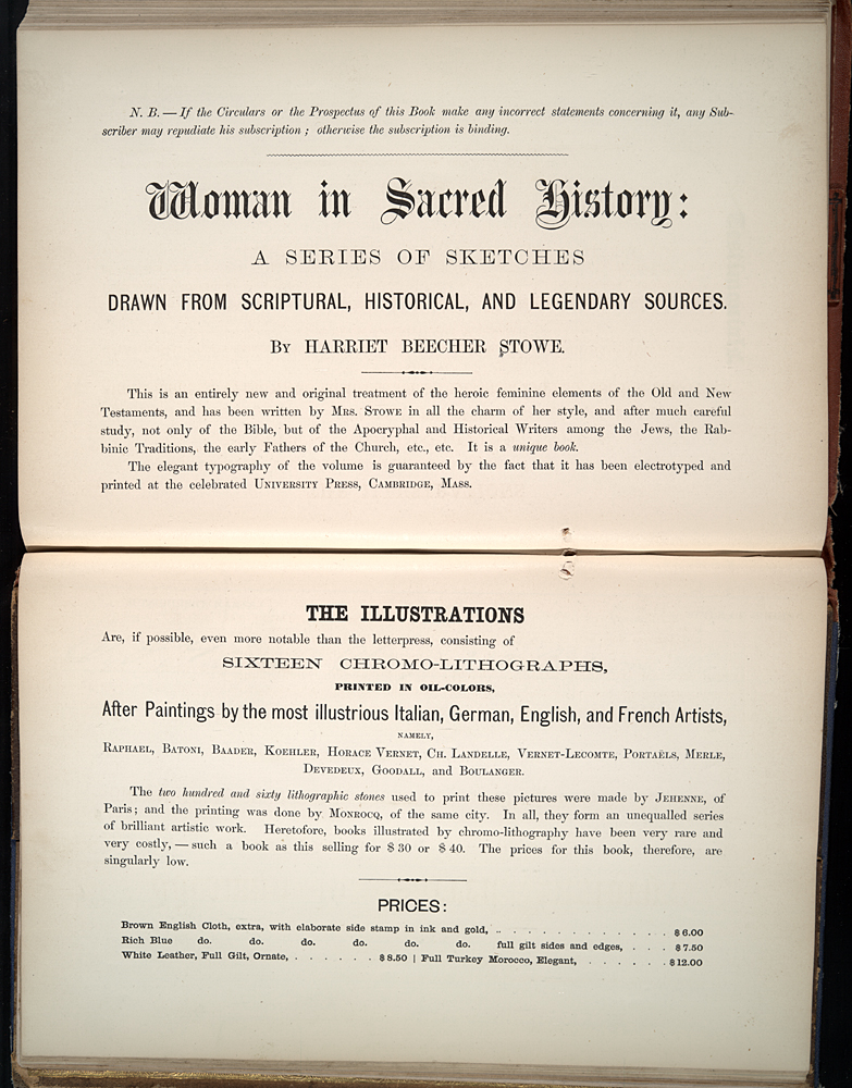 two page text advert for Women in Sacred History: A Series of Sketches