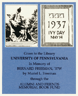 Bernard W. Freeman Book Fund Bookplate