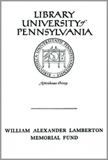 William Alexander Lamberton Memorial Fund Bookplate