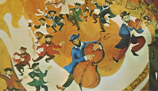 Musicians playing Klezmer music and dancing