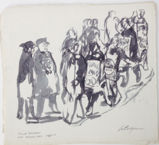 Drawing of protesters opposing the police