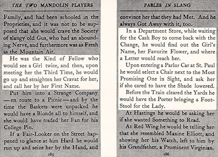 George Ade's "The Fable of the Two Violin Players and the Willing Performer" from Fables in Slang: Pages 185-186