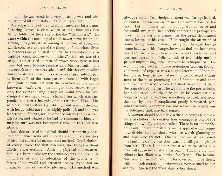 1900 Doubleday, Page & Co. edition of Sister Carrie: Chapter I, Pages 4-5