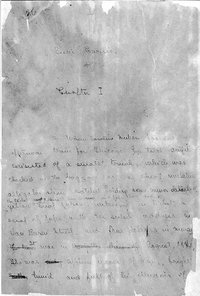 Manuscript of Sister Carrie: Chapter I, Page 1