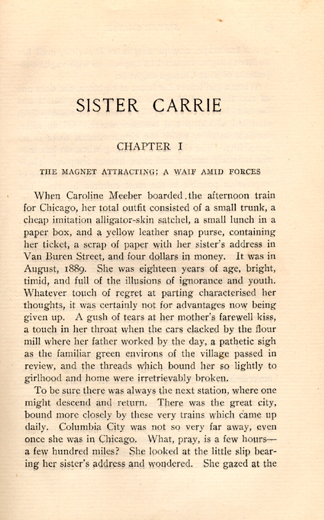 1900 Doubleday, Page & Co. edition of Sister Carrie: Chapter I, Page 1
