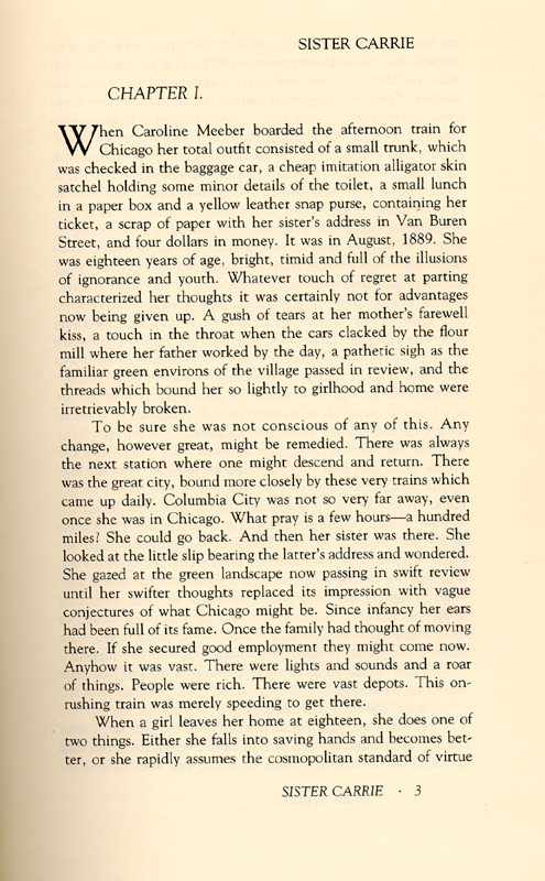 1981 Pennsylvania Edition of Sister Carrie: Chapter I, Page 3