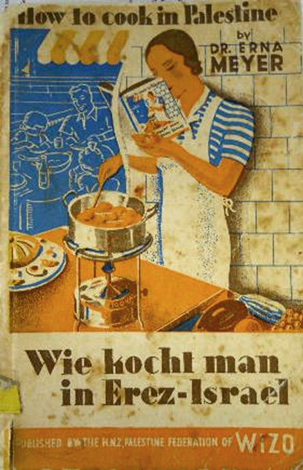 full color illustrated book cover depicting a woman preparing food reading from a book with this scene as its cover