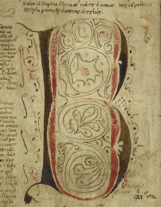 Initial B, Detail from a Glossed Psalter, Laon?, France, ca. 1100 [UPenn Ms. Codex 1058, fol. 1r]