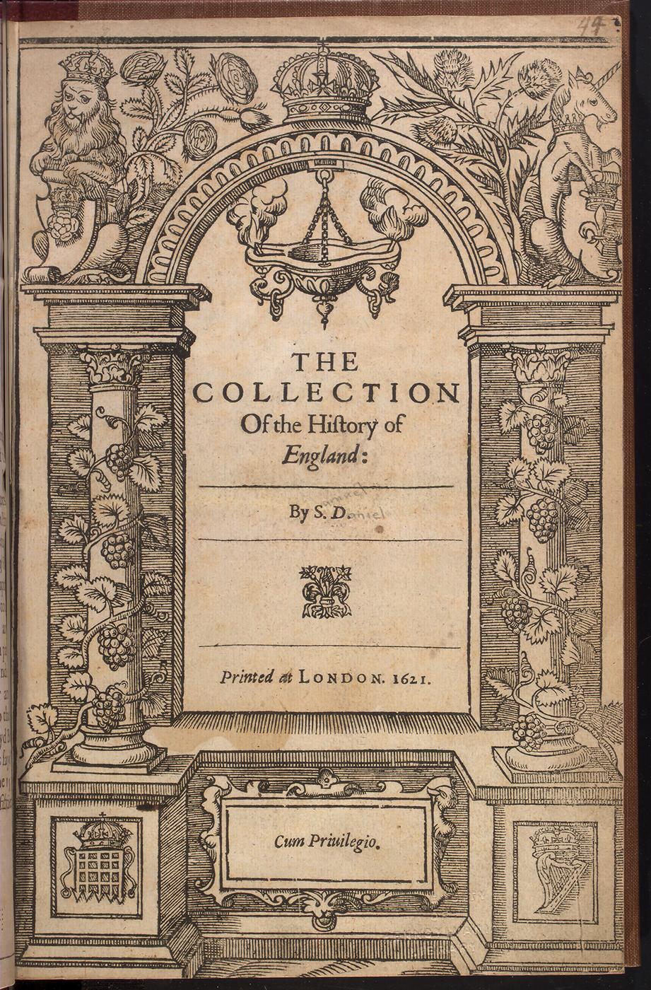 Title page to Samuel Daniel, The Collection of the History of England (London 1621)